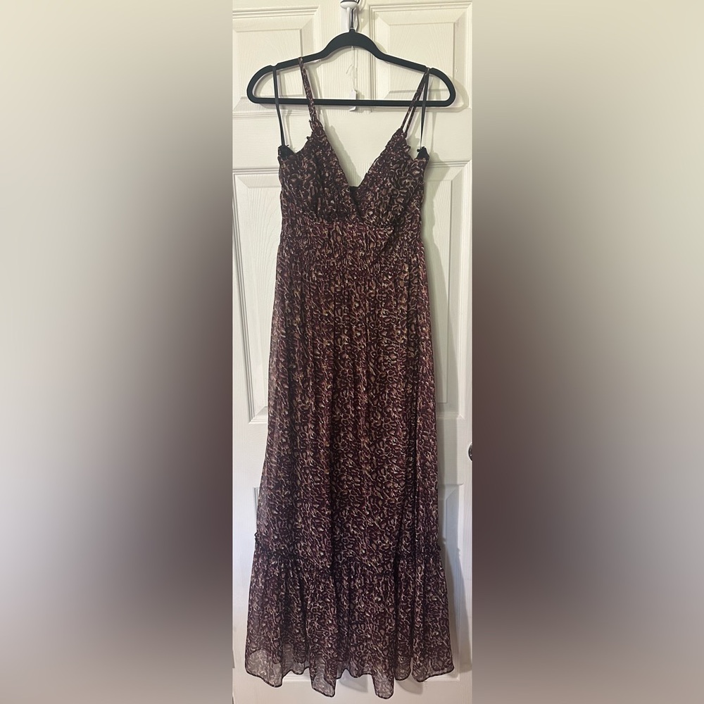 Cream and Red Maxi Pleated A-Line Skirt